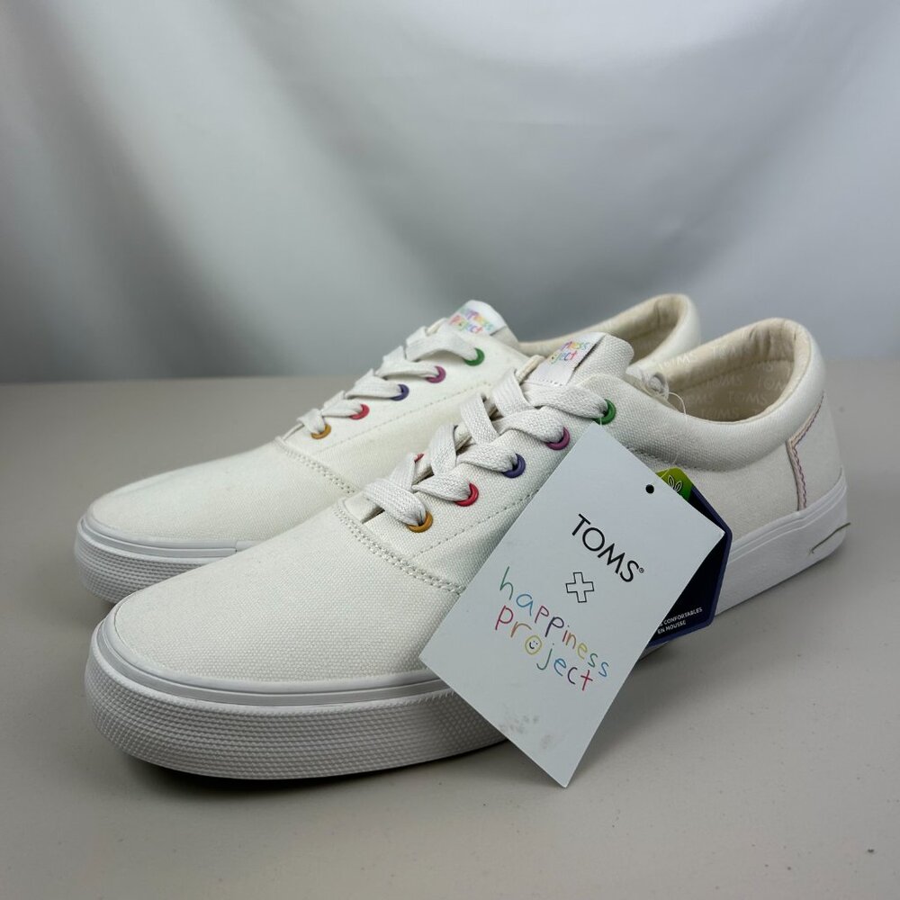 TOMS X Happiness Project Men's Alpargata Fenix White Lace Up Canvas Shoe Sz 12